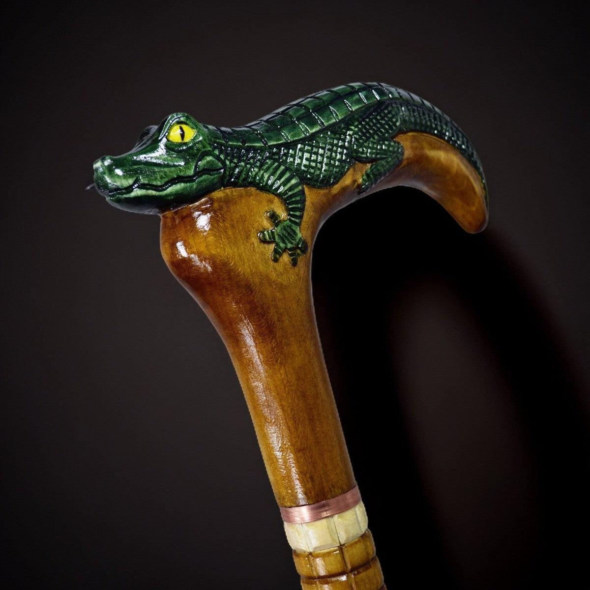 Bayou Majesty: Hand-Painted Alligator Carved Wooden Cane