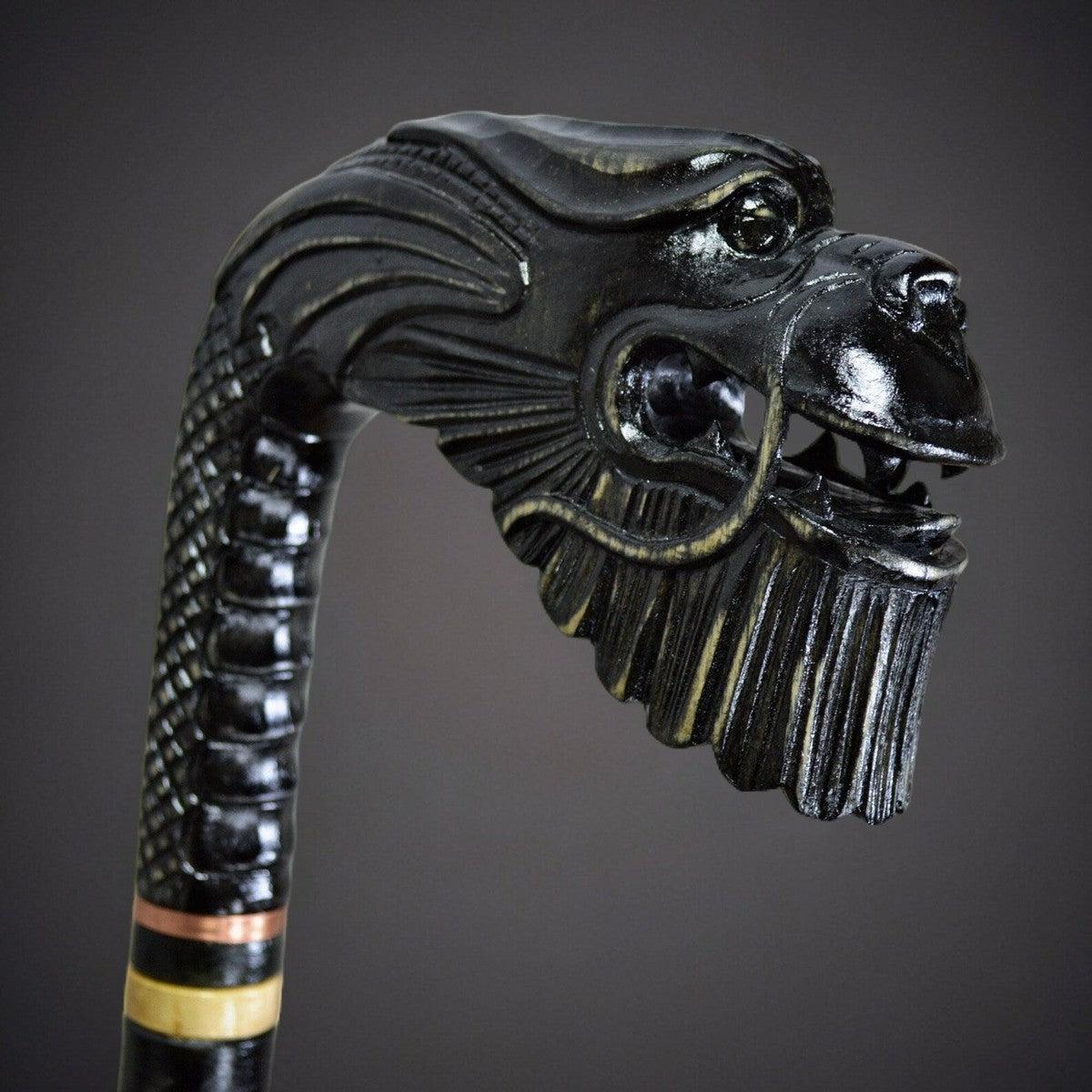 Chinese Dragon Hand-Carved Walking Stick -  Oriental Wooden Cane