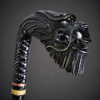 Chinese Dragon Hand-Carved Walking Stick -  Oriental Wooden Cane