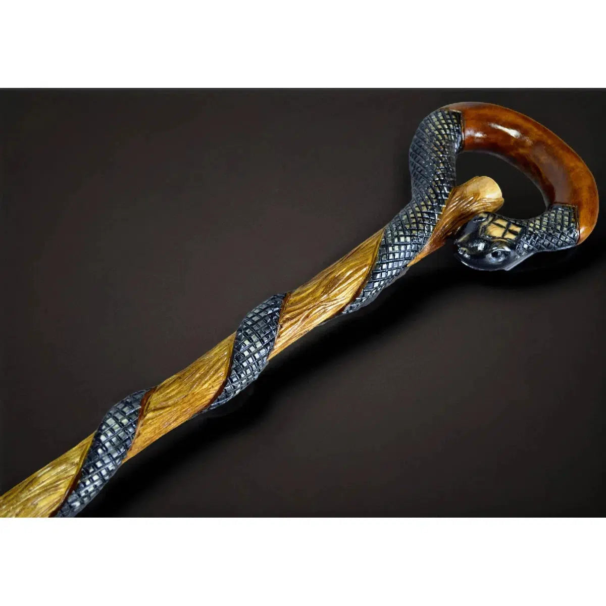 Custom Regal Serpent Crest Handcrafted Walking Stick
