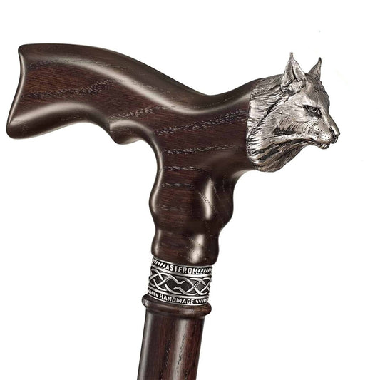 Fashionable Custom Solid Oak Lynx Cat Cane or Walking Stick