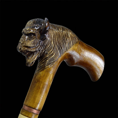 Great Plains Guardian - Buffalo Hand-Carved Wooden Walking Stick