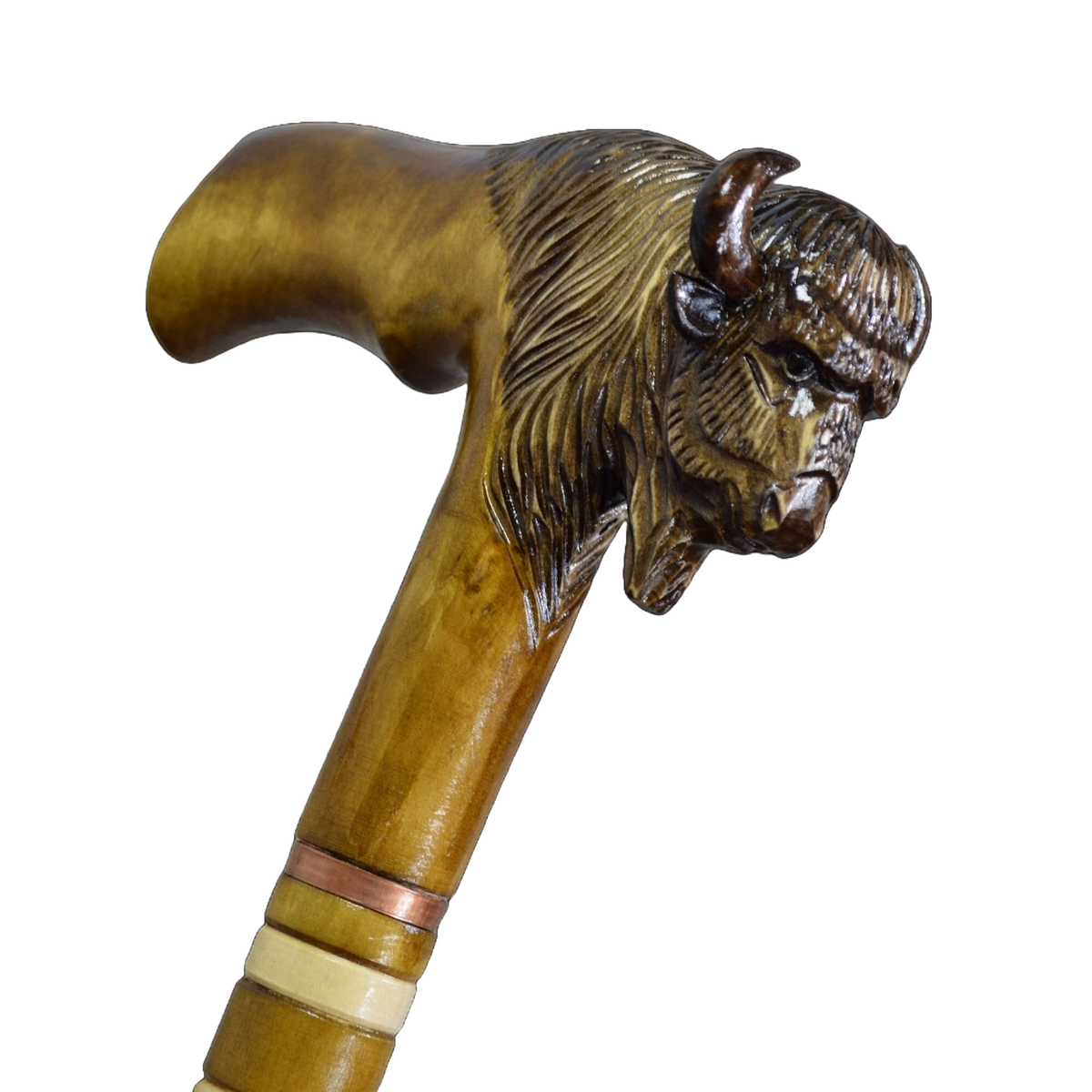 Great Plains Guardian - Buffalo Hand-Carved Wooden Walking Stick