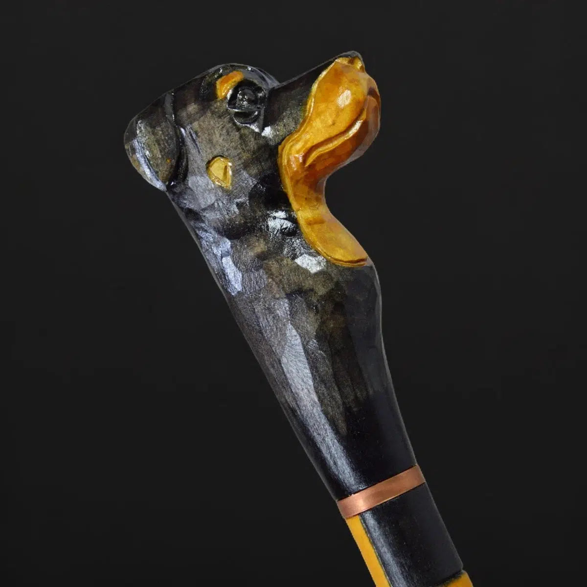Guardian Canine Custom Carved Rottweiler Hand Painted Walking Stick