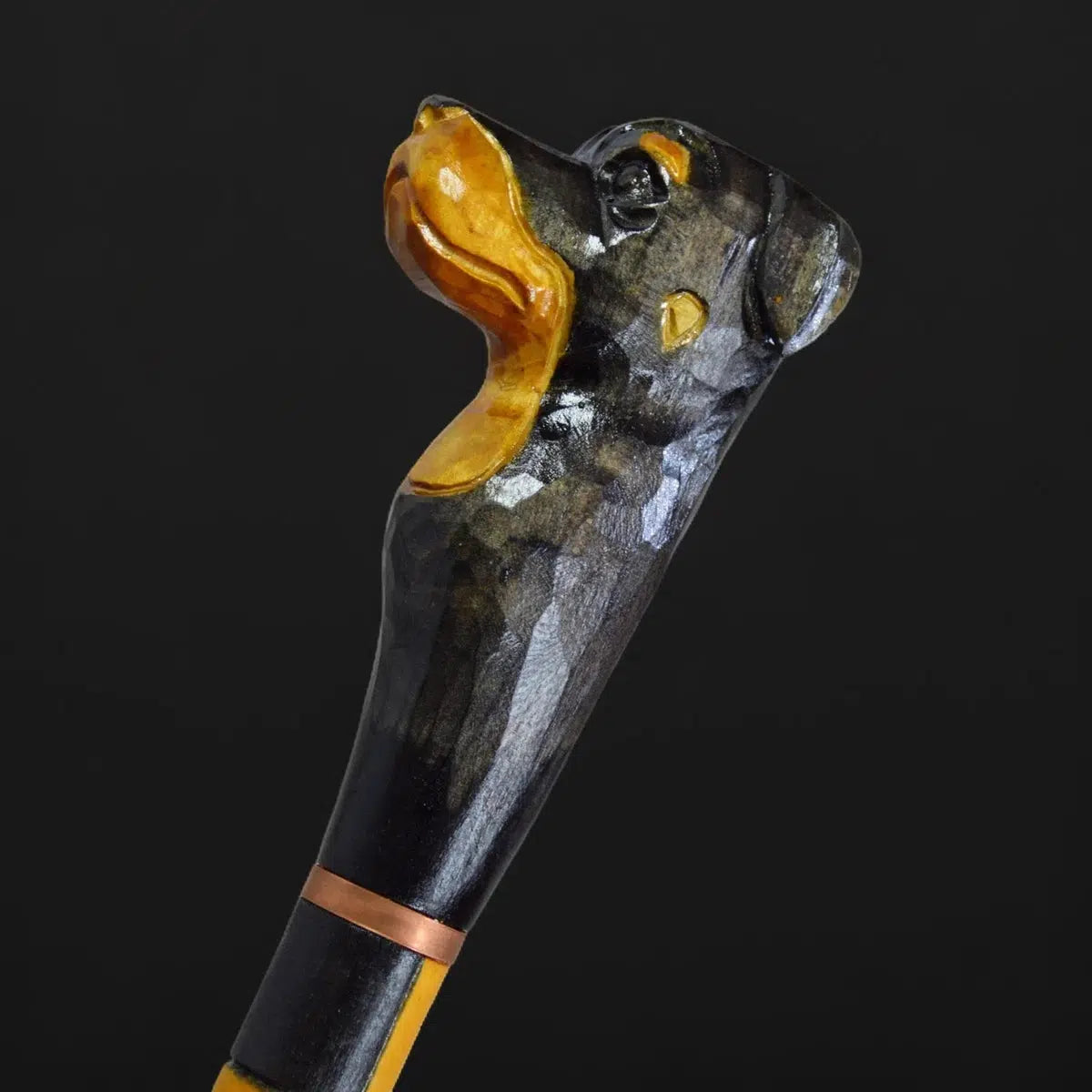 Guardian Canine Custom Carved Rottweiler Hand Painted Walking Stick
