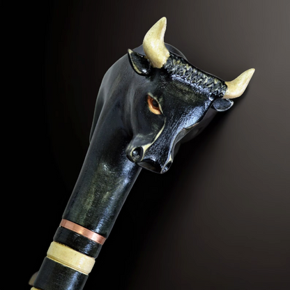 Hand Carved Black Bull Cane - Tailored Lengths and Features