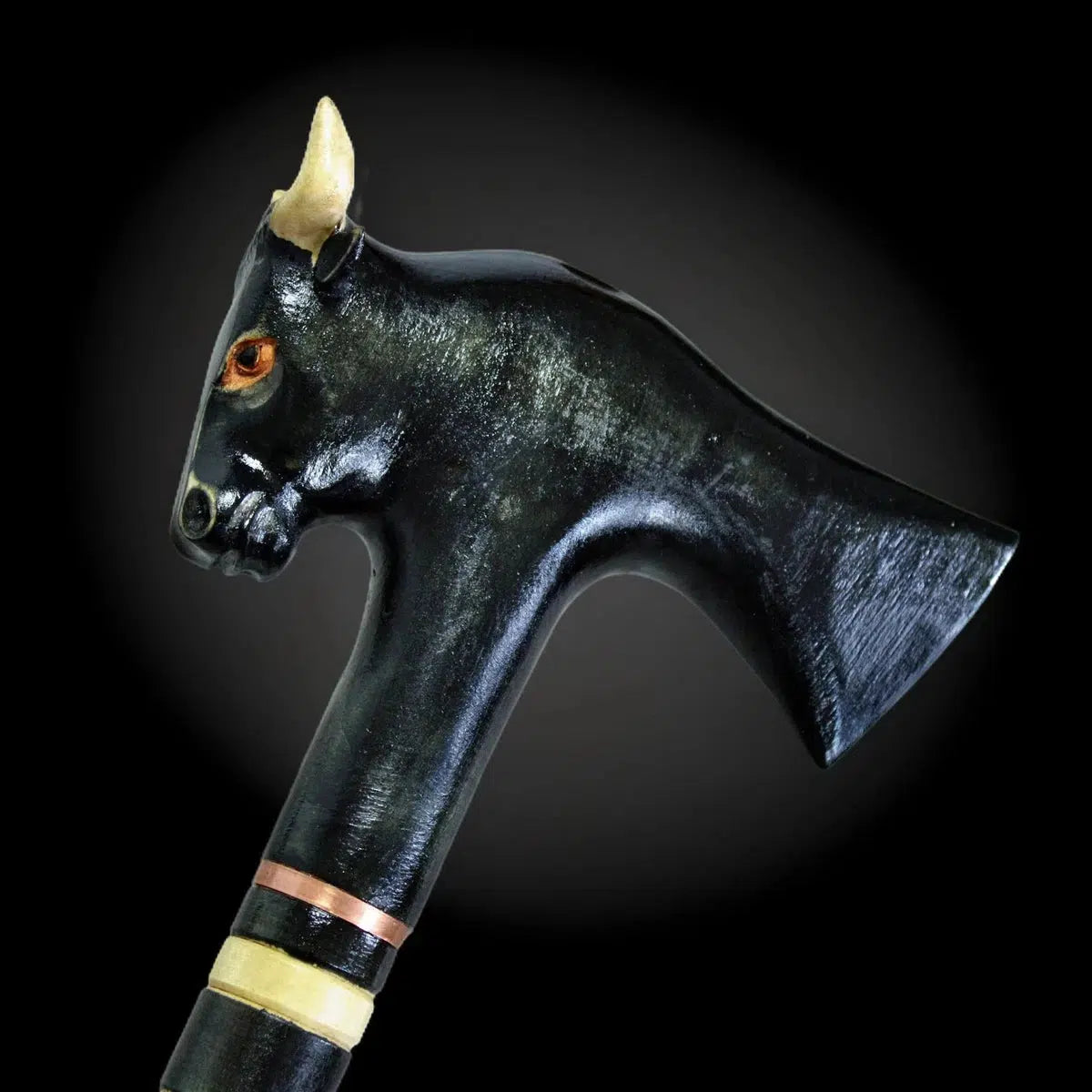 Hand Carved Black Bull Cane - Tailored Lengths and Features