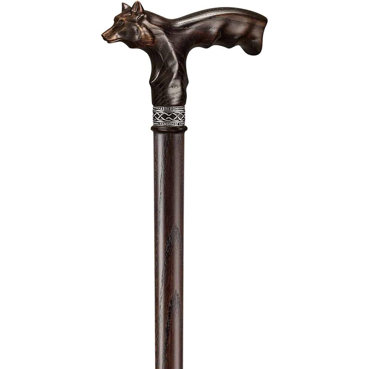 Hand Carved Garmr Wolf or Norse Walking Cane With Finger Grips