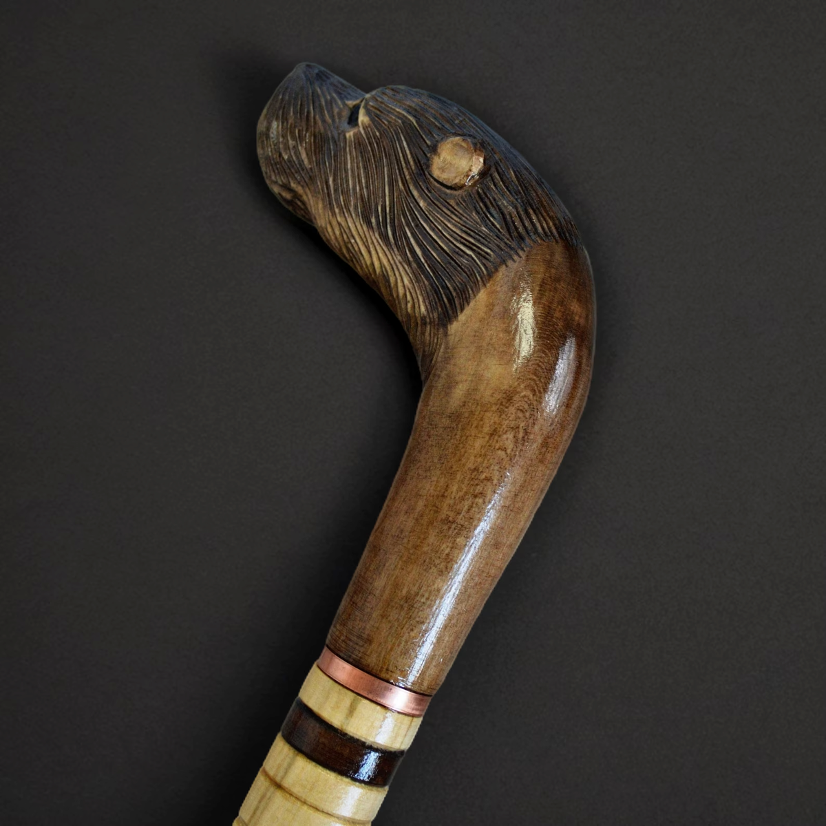 Hand-Carved Otter Head Wooden Walking Stick - Custom Paint and Length