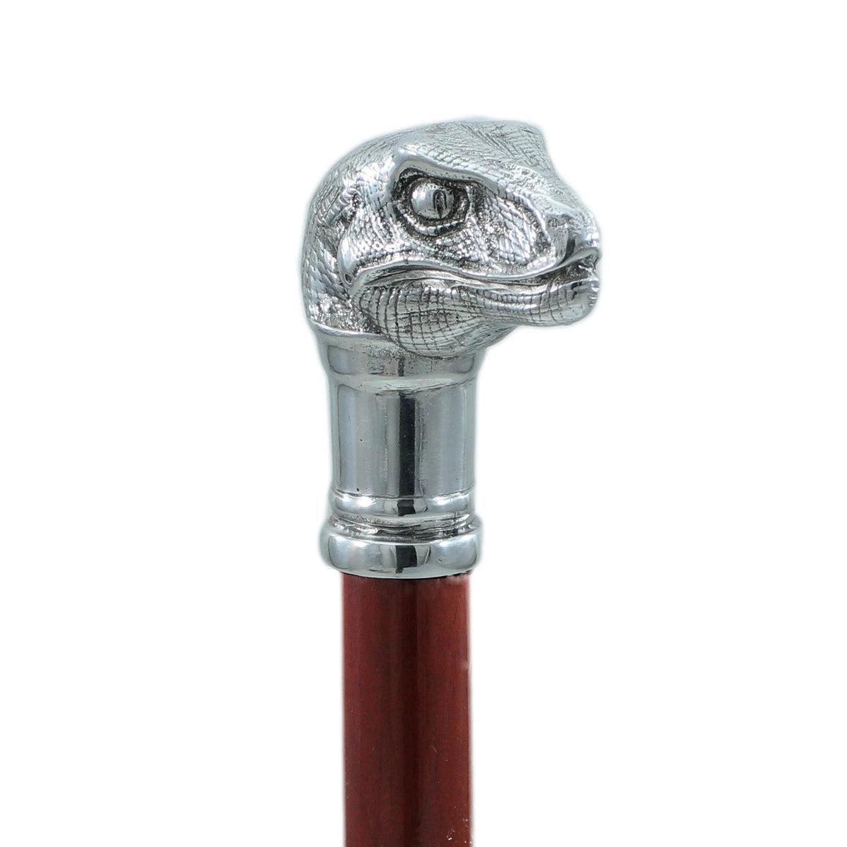 Pewter Raptor Head Cane or Walking Stick - Custom Wooden From Italy