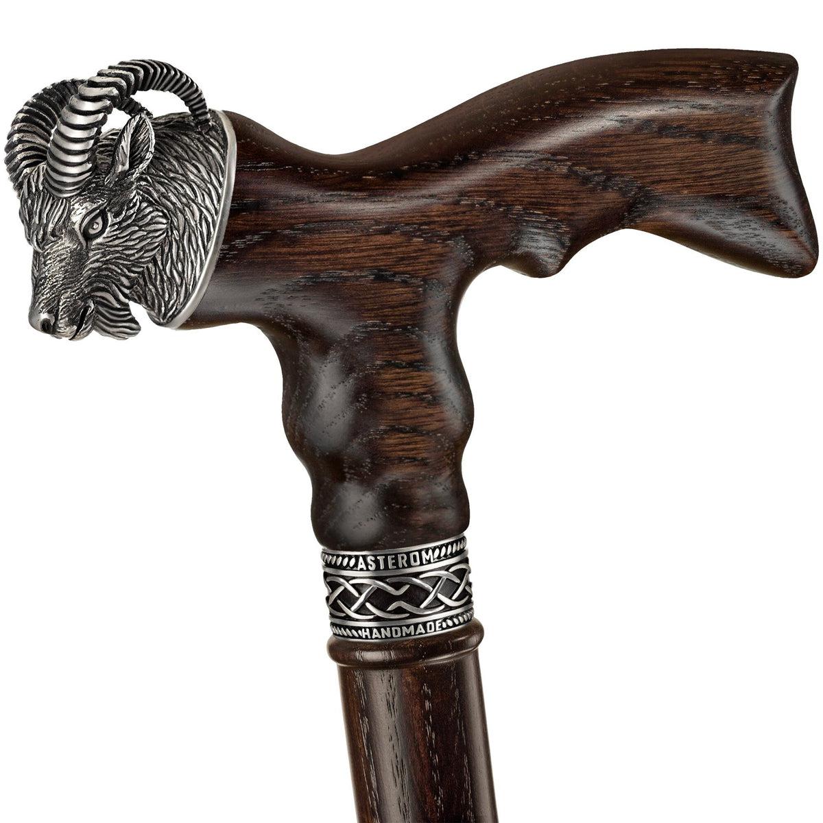 Custom Made Wooden Ram Head - Sheep Cane or Walking Stick