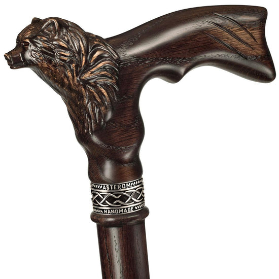 Custom Hand Carved Oak Wooden Bear Head Cane or Walking Stick