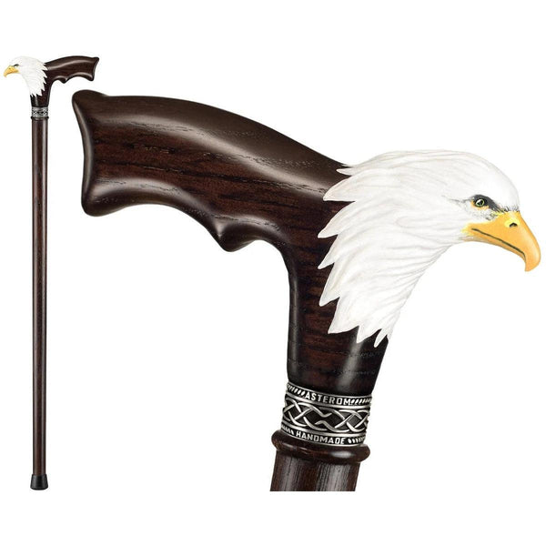 Wooden walking stick in brown with eagle head in wood look - Ossenberg GmbH