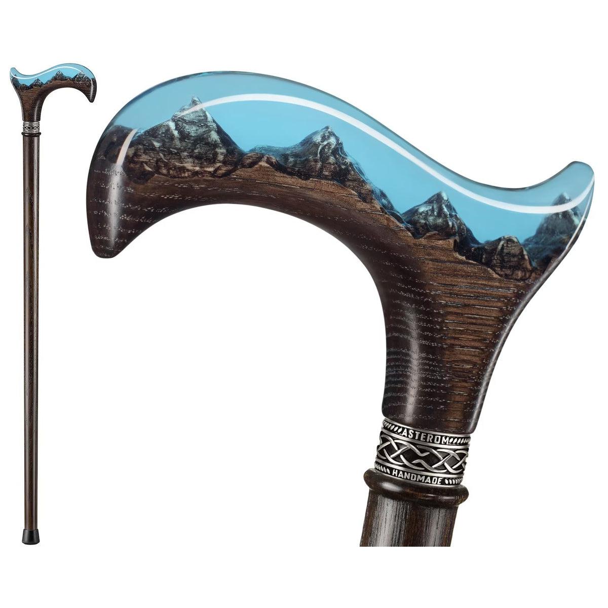Unique Epoxy Resin Mountain Inlay Wooden Walking Cane or Stick - Derby